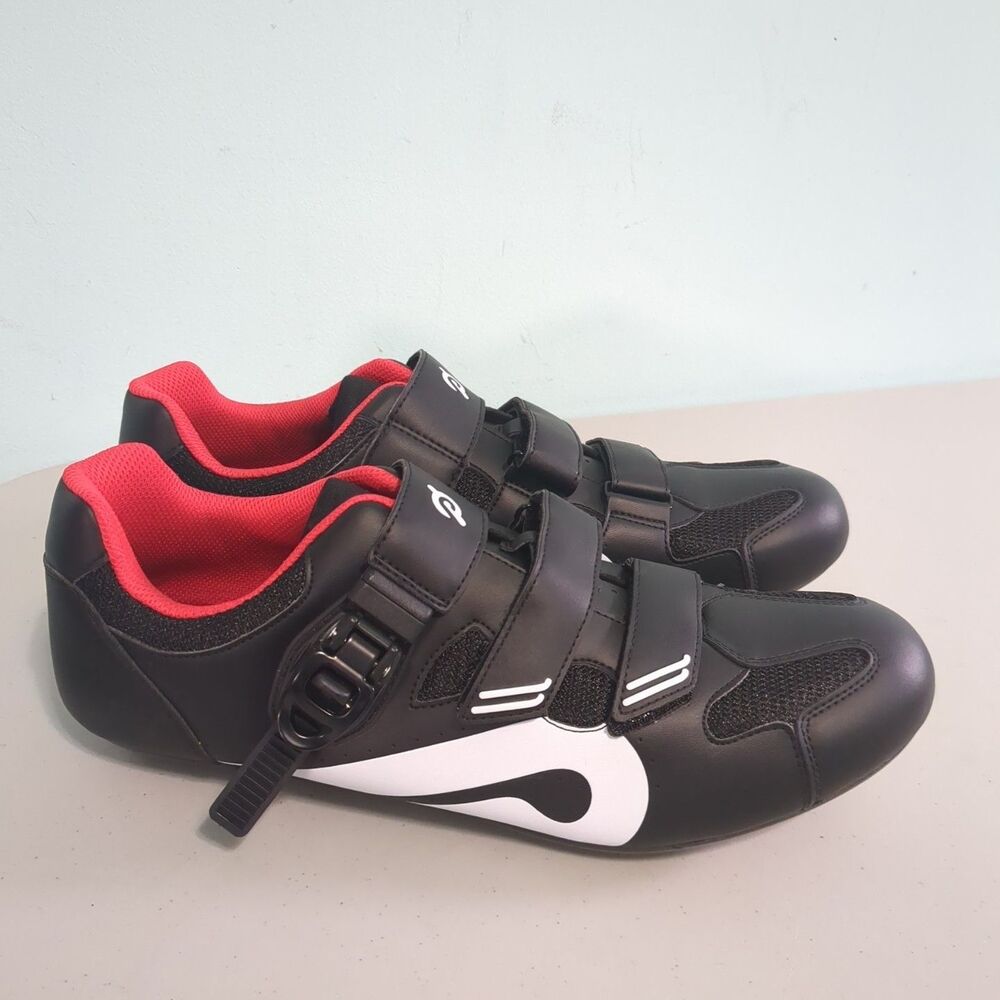 Peloton PL-SH-B Men's Cycling Shoes Size 48 / US 13.5 Black White Red w/ Cleats